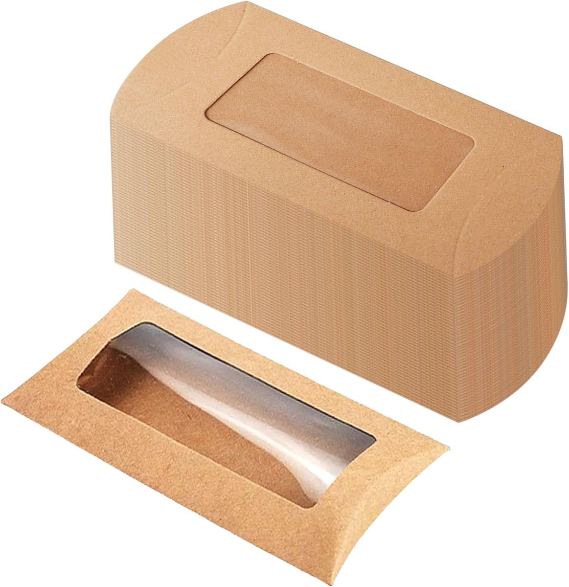 Kussendozen 50 stuks - 12 x 7 x 2 cm - kraftpapier - met venster - ideaal voor geschenken - ShopVlot