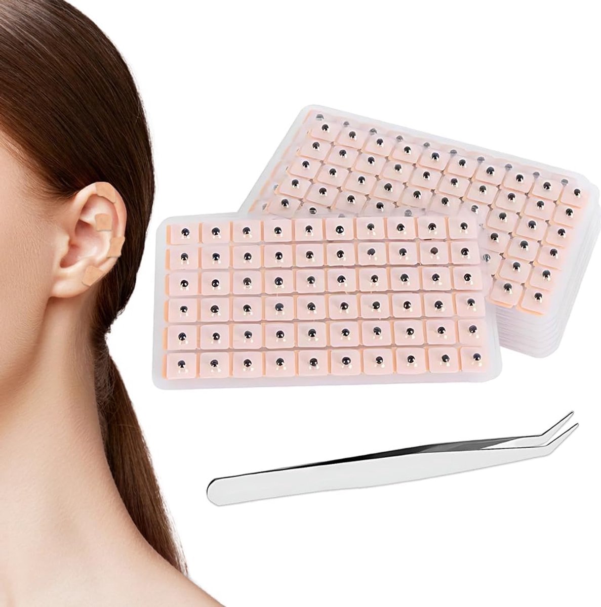 Acupunctuur Patches Set 600 Stuks - Oor Drukstickers - Inclusief Tweezer en Massage Pen - ShopVlot