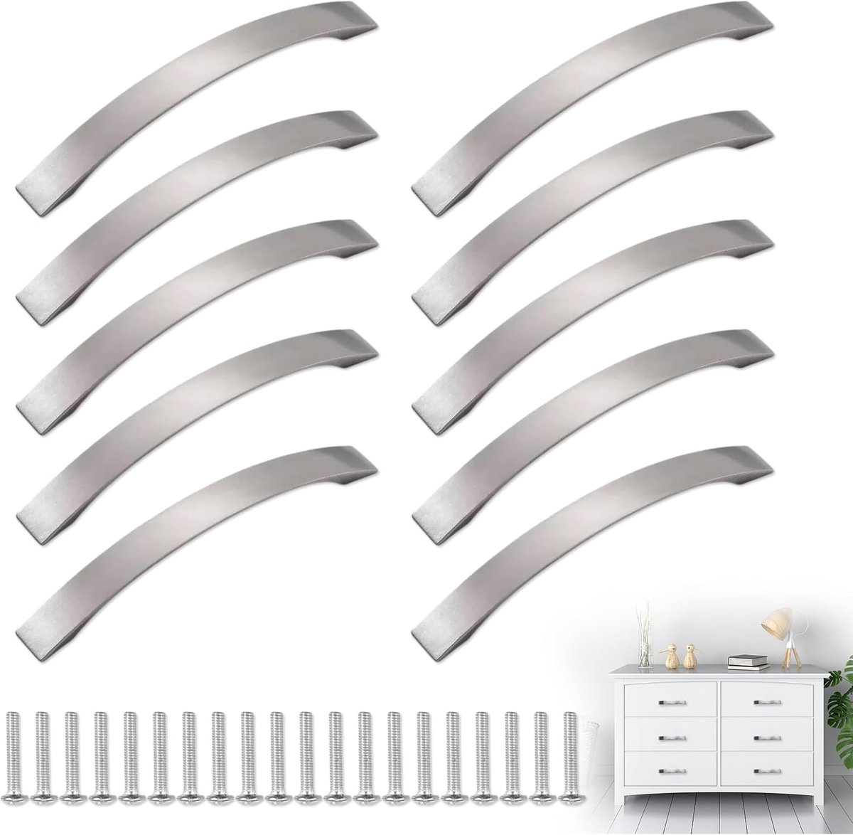 Meubelhandgrepen 10 Stuks - Zilveren Handgrepen - Geborsteld Aluminium - Perfect voor Keukenrenovatie - ShopVlot
