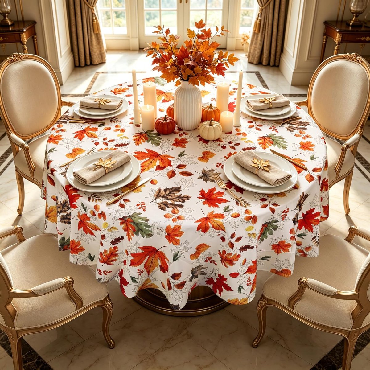 Ronde tafelkleed 180x180cm - waterdicht polyester - herfstdesign - perfect voor feestelijke gelegenheden - ShopVlot