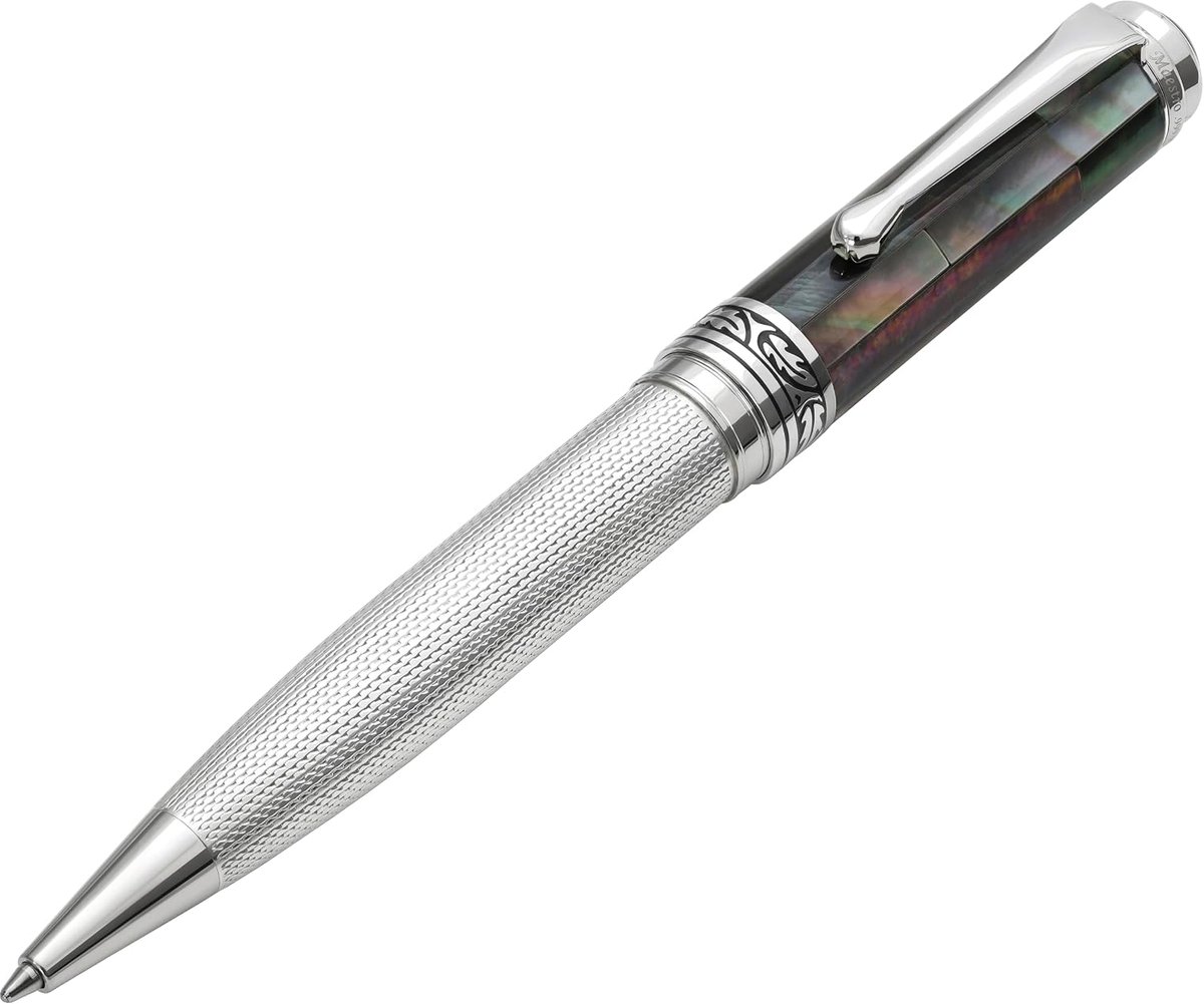 Balpen medium tip - 925 sterling zilver en zwarte parelmoer - handgemaakt, gelimiteerde editie - uniek exemplaar - ShopVlot