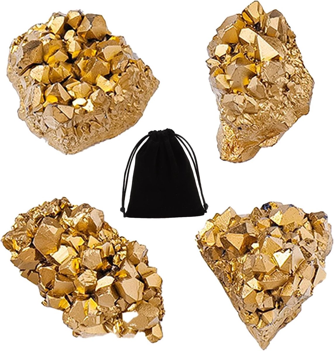 Irreguliere kristallen set van 4 - gouden kristallen - inclusief zwarte fluwelen case - ideaal voor decoratie - ShopVlot