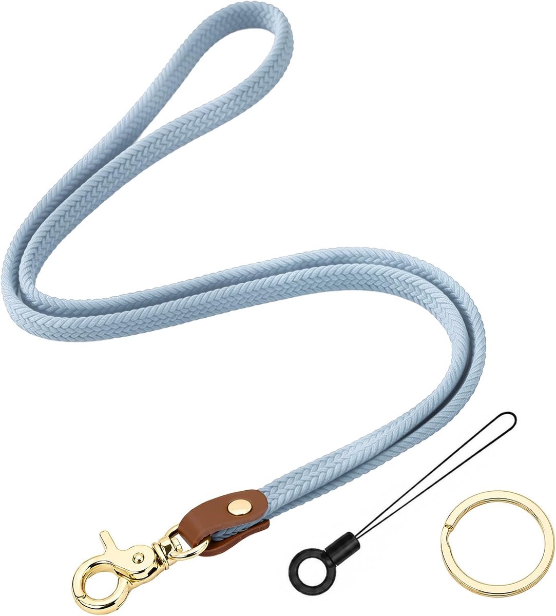 Lanyard met draaibare metalen clip - lichtblauw nylon - elastisch en comfortabel - ideaal voor toegangspassen - ShopVlot