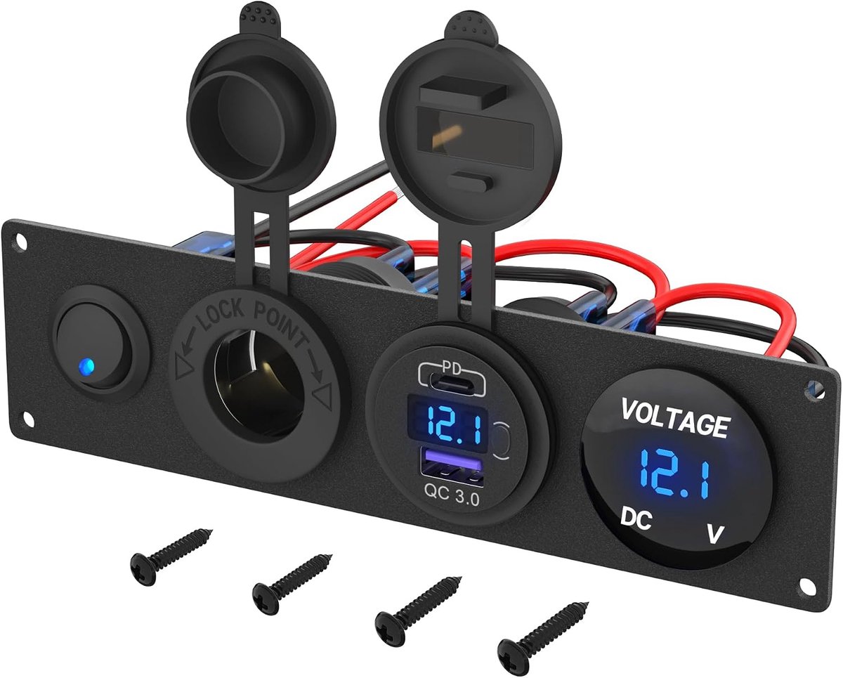 Stekkerpaneel 4-in-1 4,8 A - Aluminium - Dubbele USB-aansluiting - Voor veilig opladen onderweg - ShopVlot