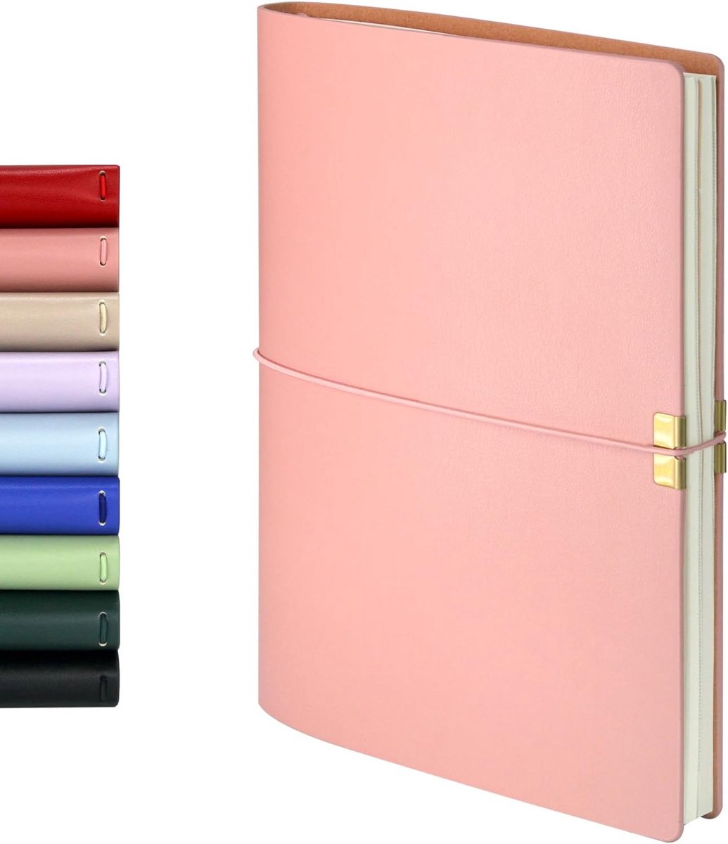 A5 reisdossier notitieboek - roze leren omslag - 2x96 blanco vellen - perfect voor avonturen - ShopVlot