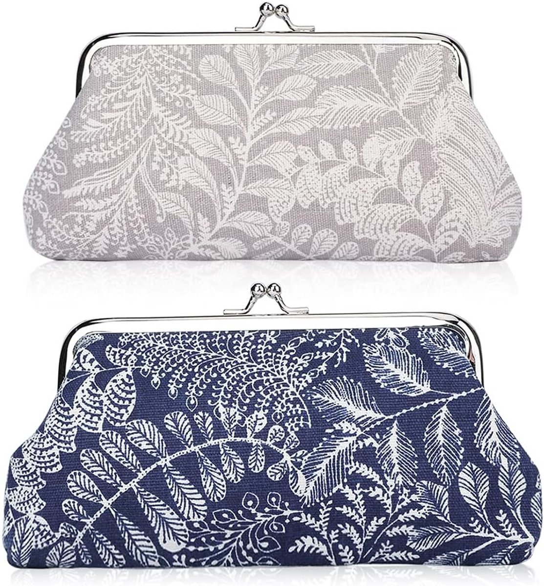 Muntentas grote vintage - 2 stuks - bladeren ontwerp - multifunctioneel voor make-up en telefoon - ShopVlot