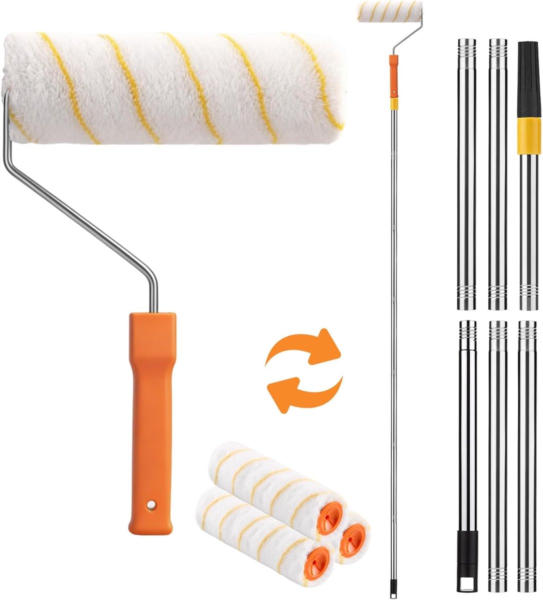 verfrollen set 4-delig - telescoopstang 30-180 cm - roestvrijstalen frame - ideaal voor muren en plafonds - ShopVlot