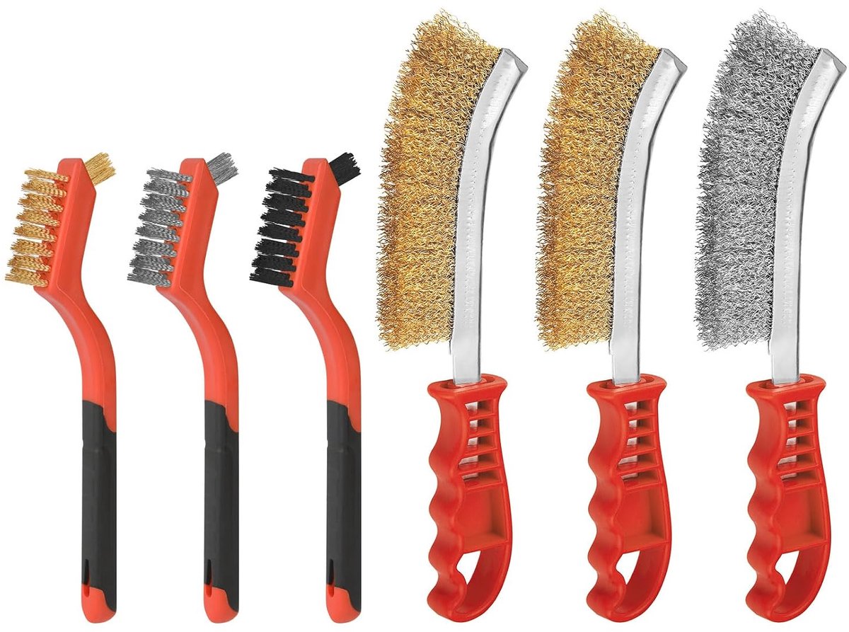 Draadborstel set van 6 - 130 mm borstel - messing en roestvrij staal - voor schoonmaak en klussen - SnelShoppen