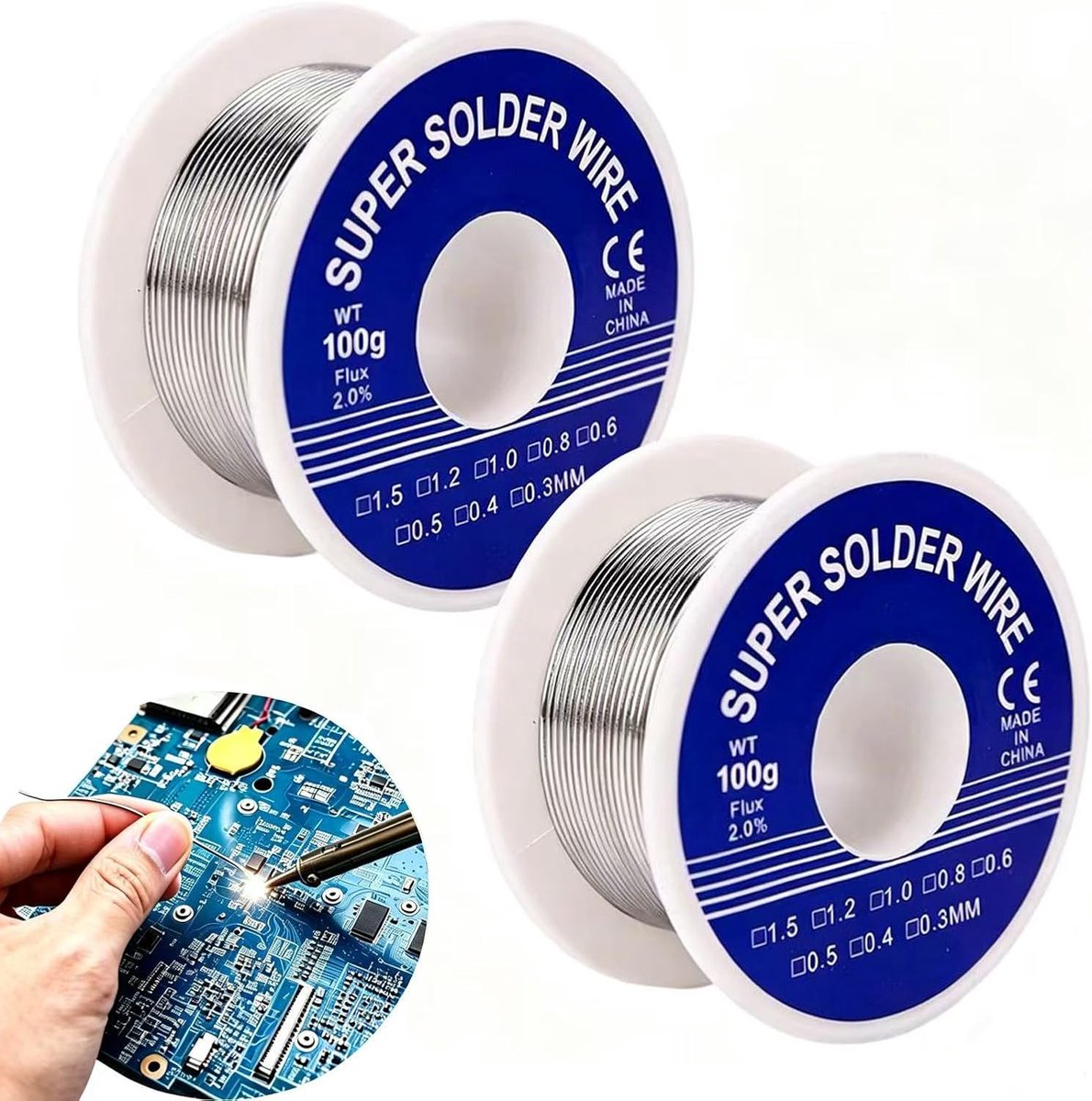 Solderingtin 1 mm - 2 rollen 100 g - loodvrij met flux - perfecte soldeerverbindingen voor elektronica - SnelShoppen