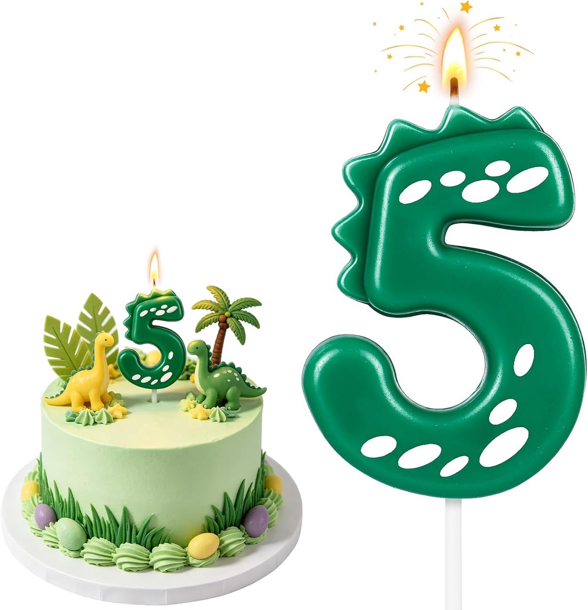Verjaardagskaarsen nummer 5 - Dinosaurus thema - Groen - Voor een feestelijke verjaardag - SnelShoppen