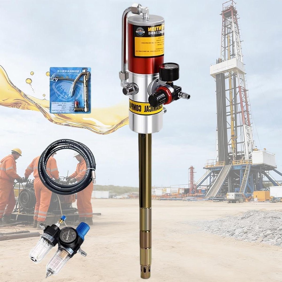 Pneumatische Vetpomp - Luchtbediend Vetpistool - Machine Smeren - 50:1 Hogedruk Vermogen - 55 Gallon Vaten - Zilver