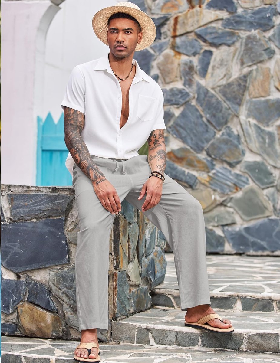 Linnenbroek heren - lichte zomerbroek - elastische taille - ideaal voor yoga en vrije tijd - SnelShoppen