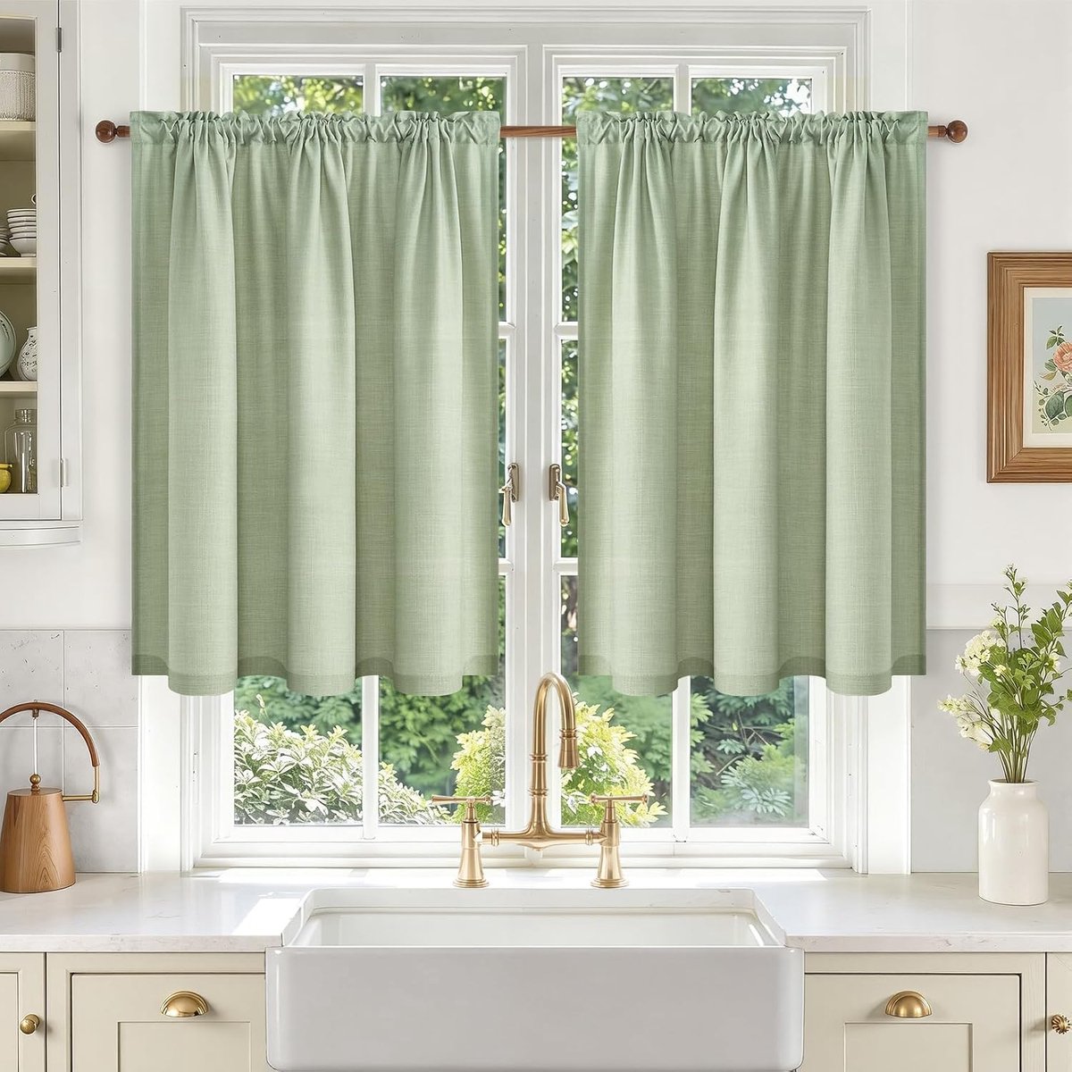 Gordijnen set van 2 - 60 x 90 cm - modern linnenlook - semi-transparant - voor keukenramen - SnelShoppen
