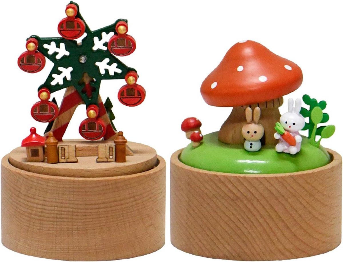 Houten Muziekdoosjes Set - Draaibare Muziekdozen - Decoratie en Cadeau - Mechanisch Wind-up Systeem