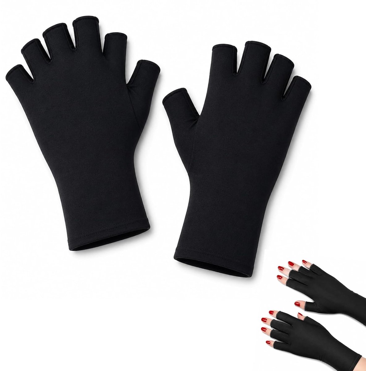 UV-handschoenen vingerloos - zwart - UPF 50+ bescherming - ideaal voor gelmanicure - ShopVlot