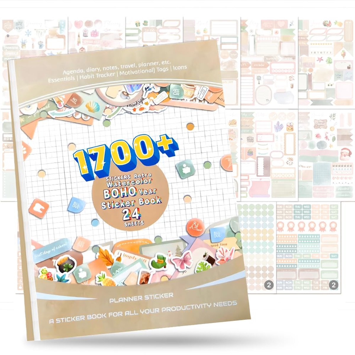 Planner stickers set 1700+ - 24 vellen kalender stickers - Bosnische stijl - Essentiële accessoires voor organisatoren - ShopVlot