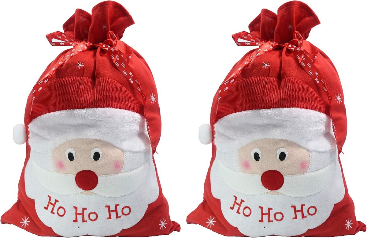 Kerstzakken groot 48x72 cm - Set van 2 - Santa Ho ontwerp - Perfect voor grote cadeaus - ShopVlot