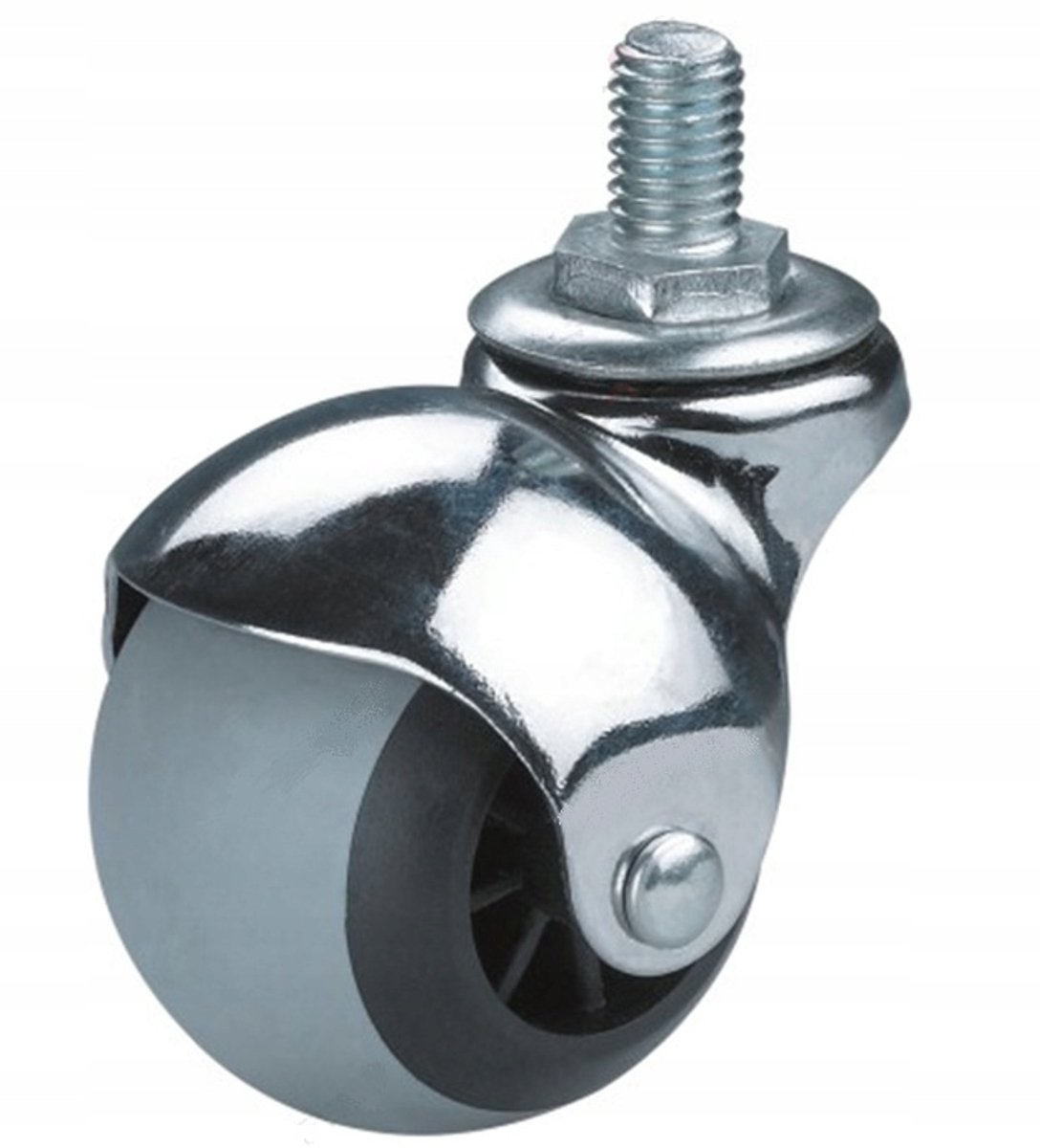 Grijze meubelkastwiel 50mm, 60kg, met schroefdraad