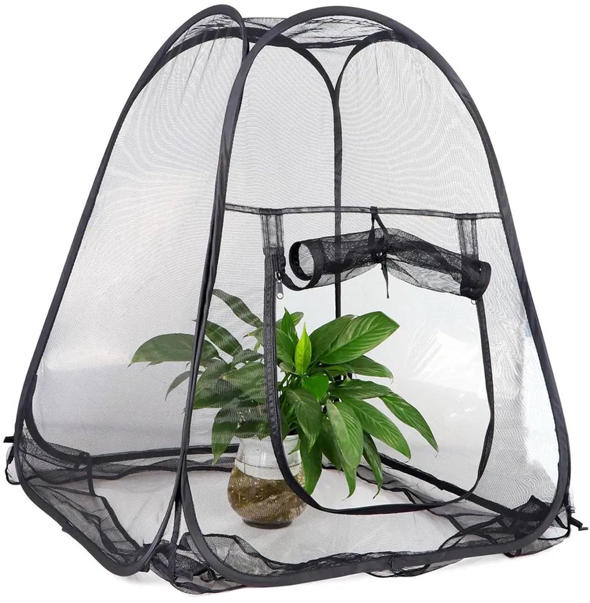 Een opvouwbare plantenhoes Geschikt voor ritssluiting, 72x72x82 cm groot, Geschikt voorzien van insectennet en grondankers, Geschikt voor groenten, fruit en bloemen in de tuin.