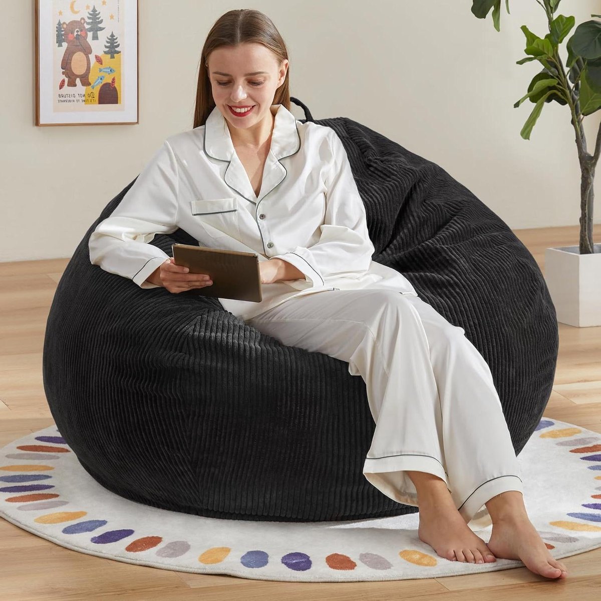 Zitzak Stoel - Zitzakken Volwassen - Ontspannen Zitten - Afneembare Hoes - 3.5FT - Zwart