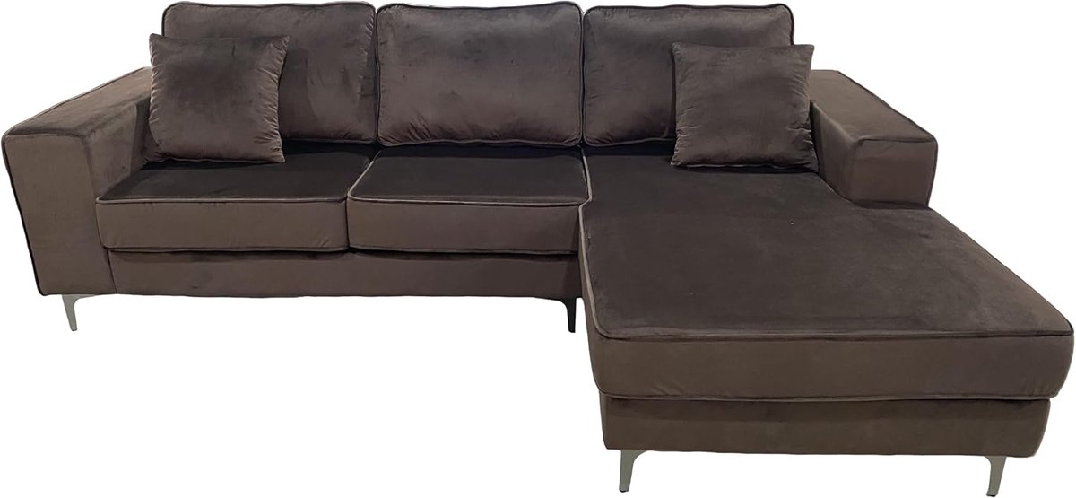 Hoekbank 235cm - bruin velvet - rechts loungebank - gemakkelijke montage - ShopVlot