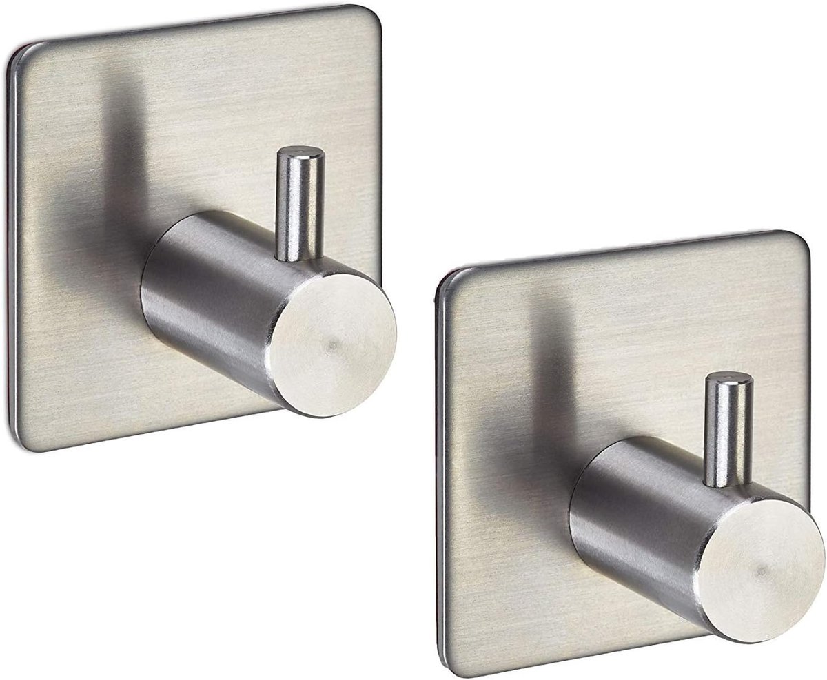 Wandhaken 2 stuks - 45 x 45 x 30 mm - roestvrij staal - zelfklevend voor keuken en badkamer - ShopVlot