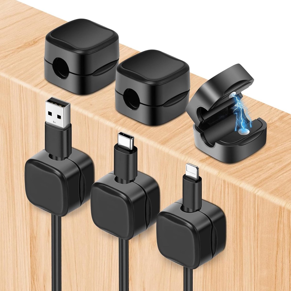 Kabelorganiser set van 6 - Zelfklevende kabelclips - Magnetische schakeling - Houd je bureau opgeruimd - SnelShoppen