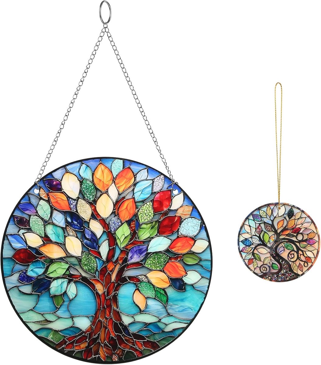 Zonnevanger levensboom 2 stuks - acryl raamdecoratie - gekleurd glaseffect - betoverende lichtreflecties - SnelShoppen