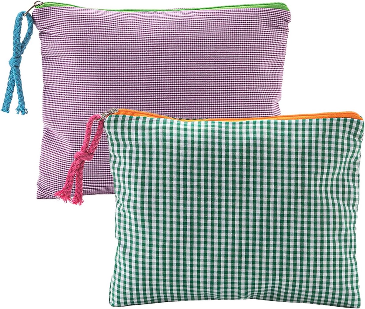 make-up tas 16x21 cm - geruit katoen - 2 stuks - voor cosmetica en huidverzorging - ShopVlot