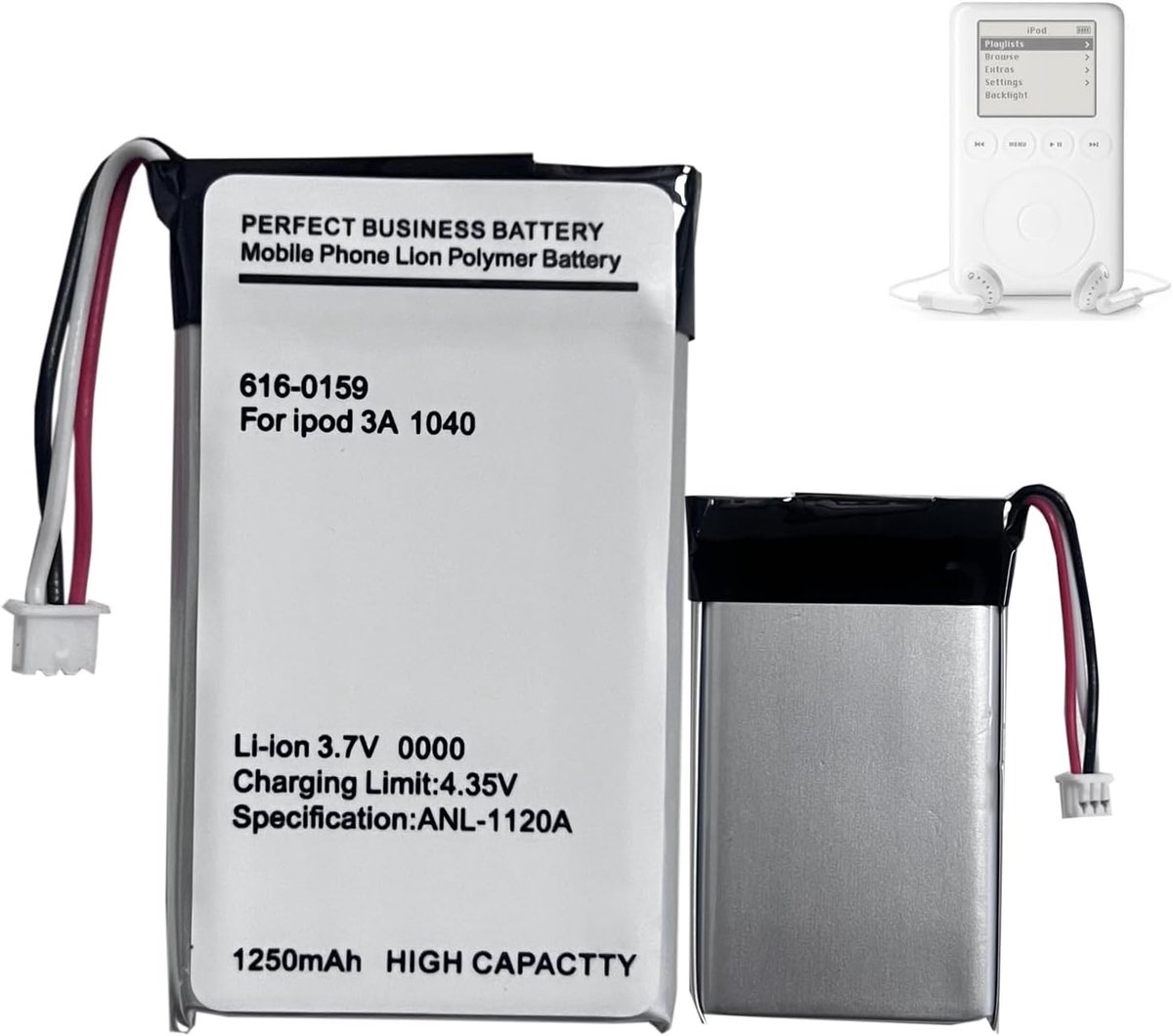 Reserveaccu MP3-speler - compatibel met iPod 3e generatie - 100% nieuwe batterij - betrouwbare energie voor je muziek - ShopVlot