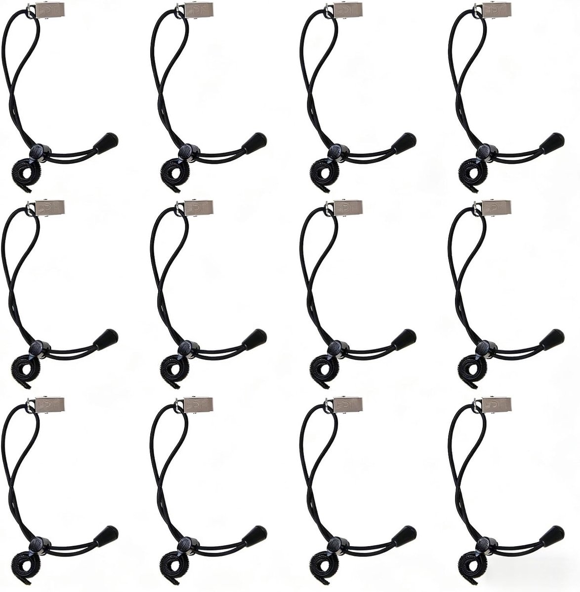 Achtergrondclips zwart 12 stuks - verstelbaar met elastische touw - stevige metalen clips - ShopVlot