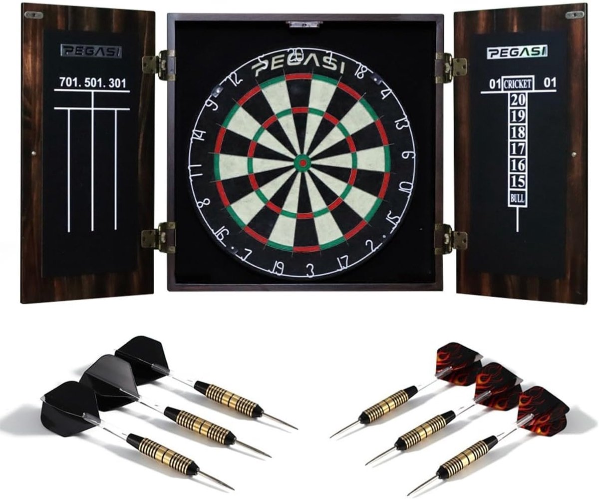 Dartbord set Pro - luxe houten dartkast - compleet dartspel - gezelligheid voor elke gelegenheid - ShopVlot