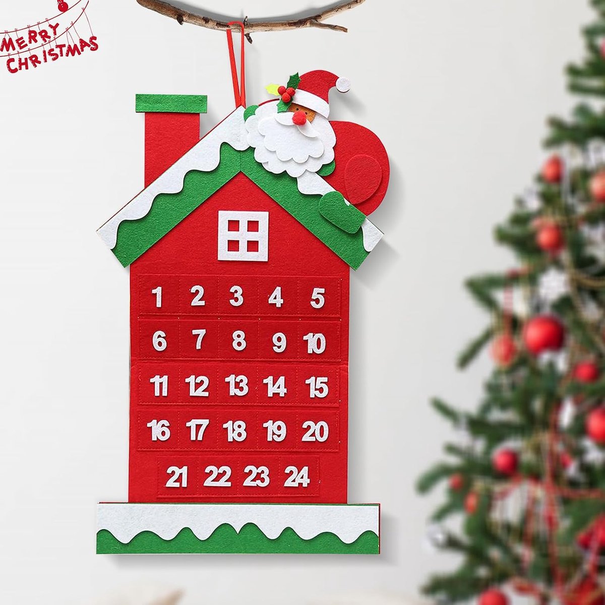 Adventskalender wandkalender - stoffen adventskalender - 24 vakken - kerstafcountdown kalender - ShopVlot