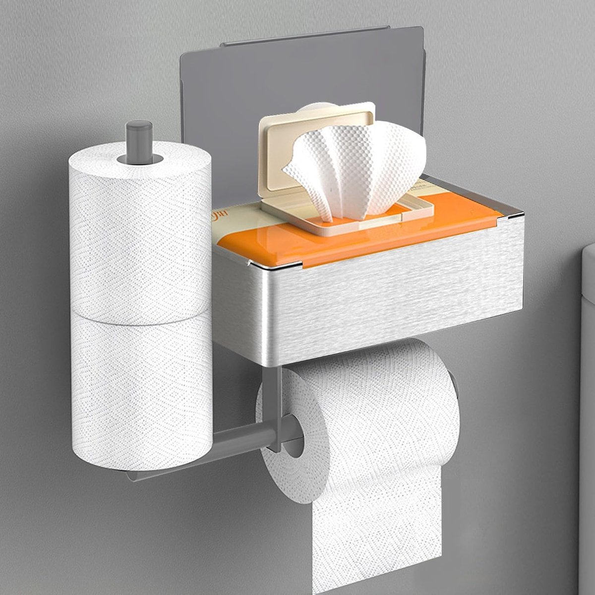 Toiletpapierhouder RVS - Zelfklevend of te boren - Uitbreidbare hoes - Handig voor mobiel - ShopVlot