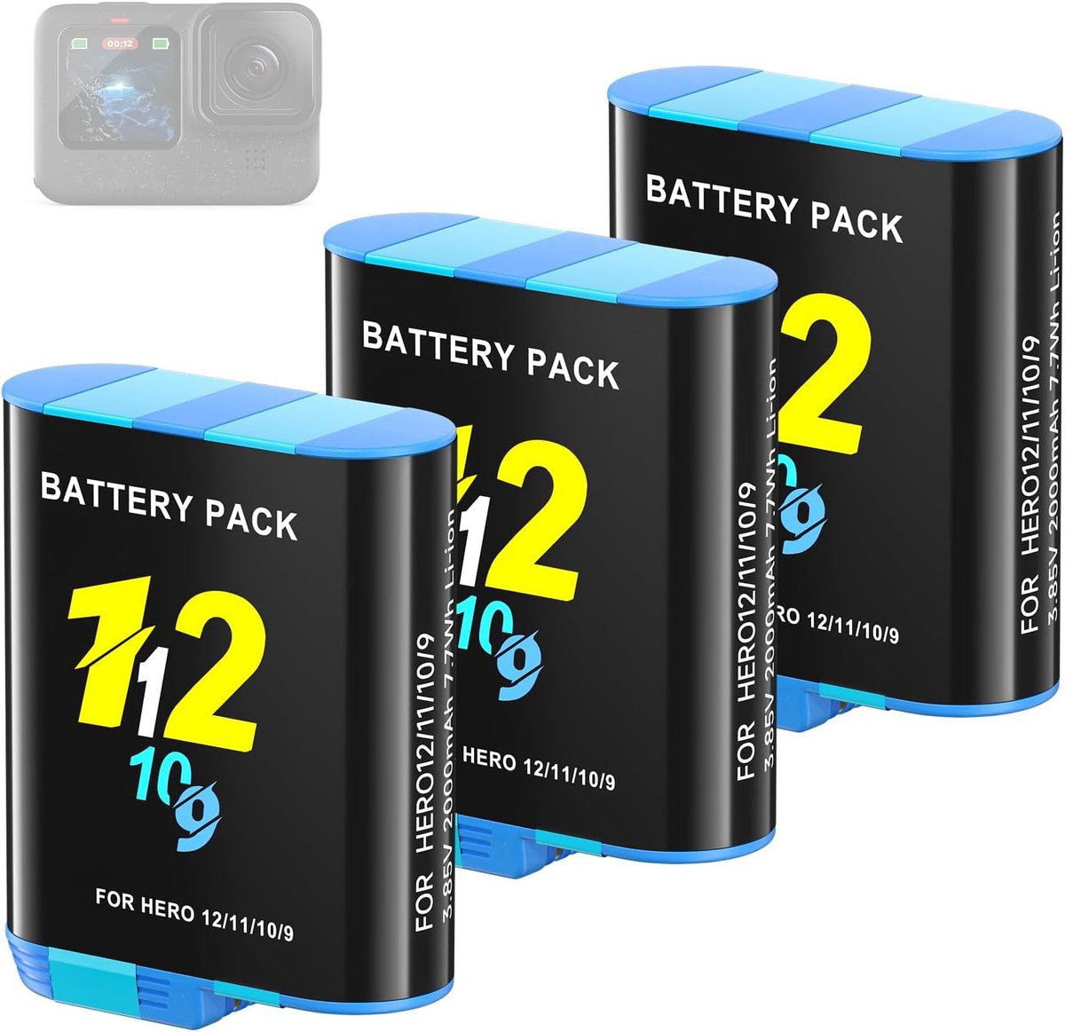 Batterijen 2000 mAh - Li-ion accu - Compatibel met Hero 12/11/10/9 - Lange gebruiksduur - ShopVlot