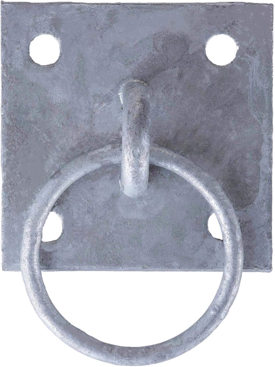 Binding met vierkante OOS plaat 100x100mm - verzinkt staal - ring Ø 51mm - ideaal voor het bevestigen van dieren - ShopVlot