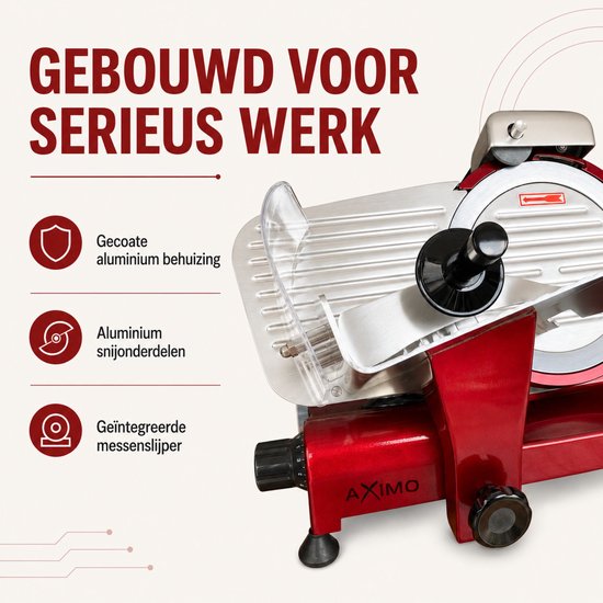 AXIMO Professionele Vleessnijmachine - Ø 220 mm Mes - 0-12 mm - 280 W - Inclusief 2 Beschermende Handschoenen van AXIMO — afbeelding 4