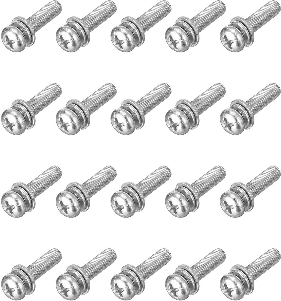 M5 x 20 mm 304 roestvrij staal Phillips Pan Head machineschroeven bouten gecombineerd met veerring en sluitringen 20 stuks