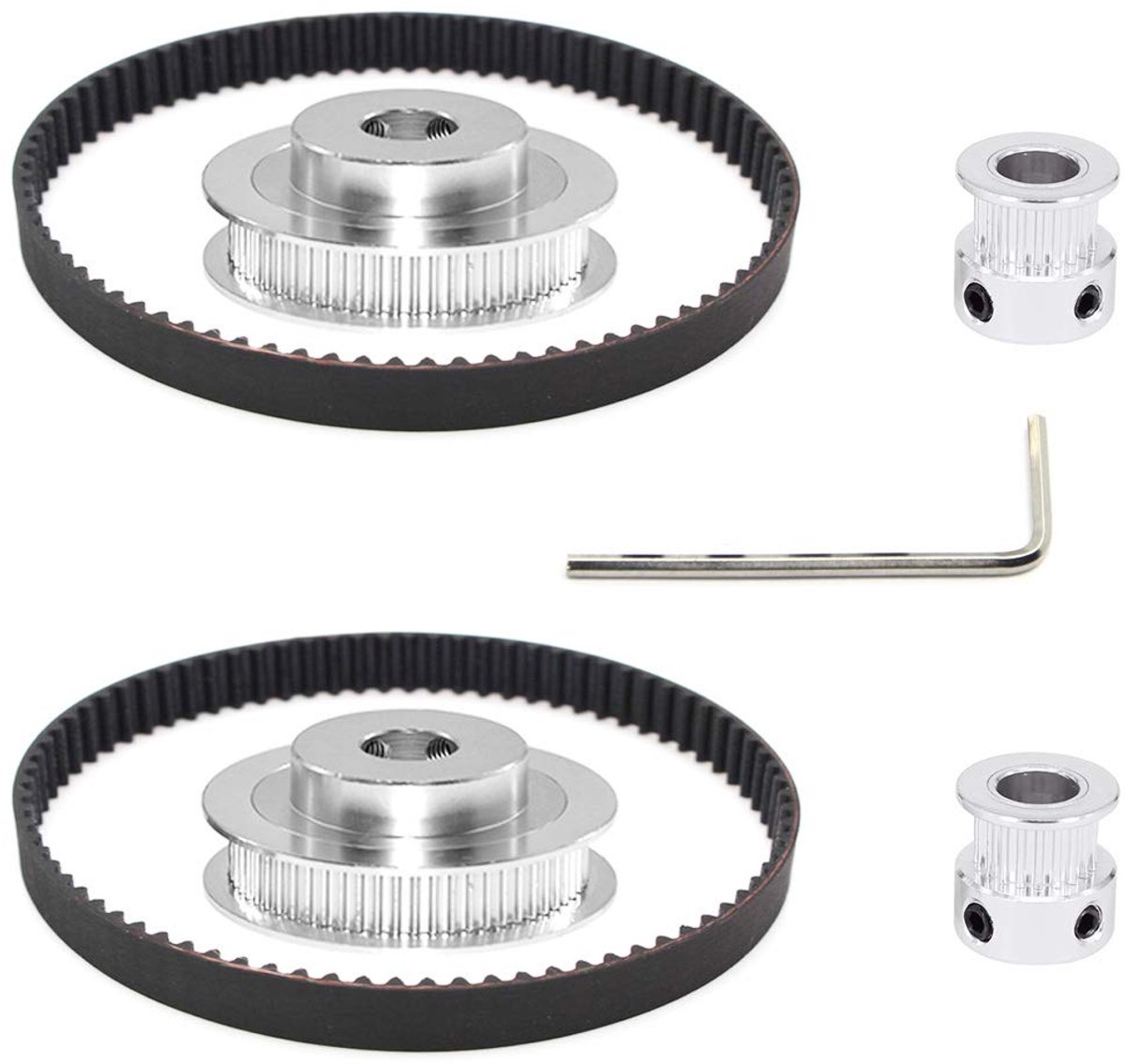 2Kit 2GT Synchrone Wiel 20 & 60 Tanden 10mm Boring Aluminium Timing Katrol met 2 stks Lengte 200mm Breedte 6mm Riem (20-60T-10B-6)