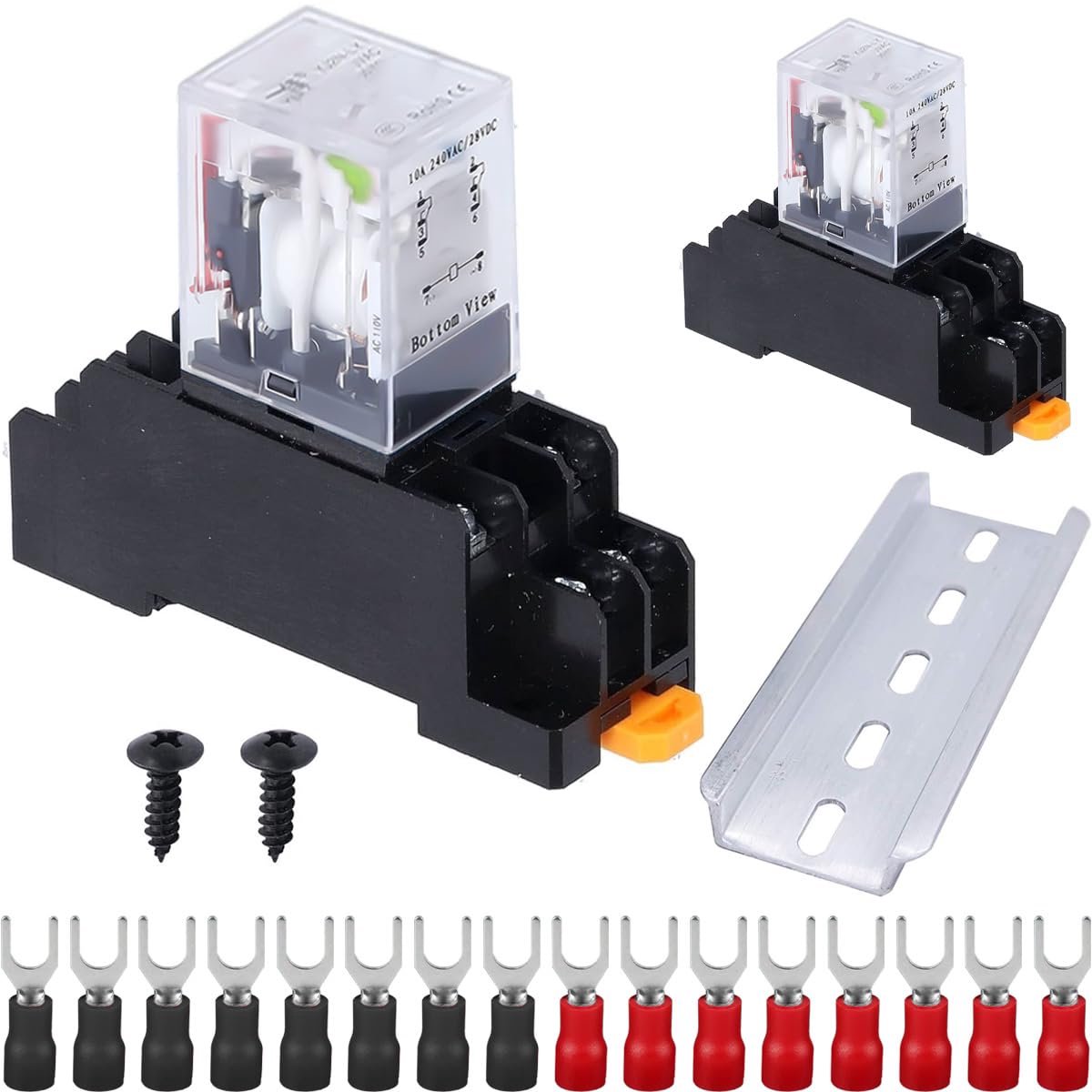 Elektromagnetisch vermogensrelais DC 12V 10A 8 Pin 2NO 2NC 2DPT relais spoel - 2 stuks met controlelampje, klemlijst, aluminium sleuf en sokkel