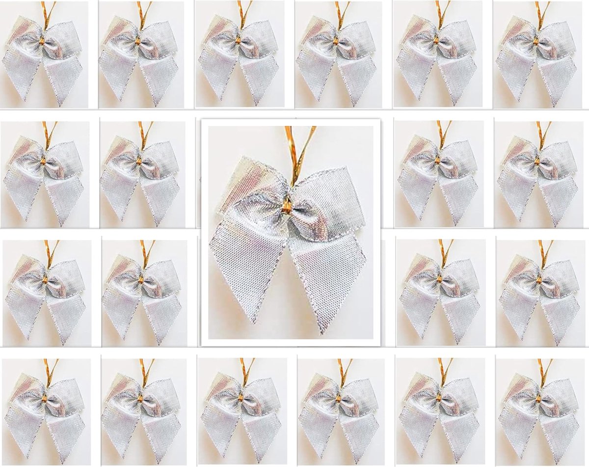 Strikken kerstboom 6 cm met extra lange bevestigingsclip (zilver glad)