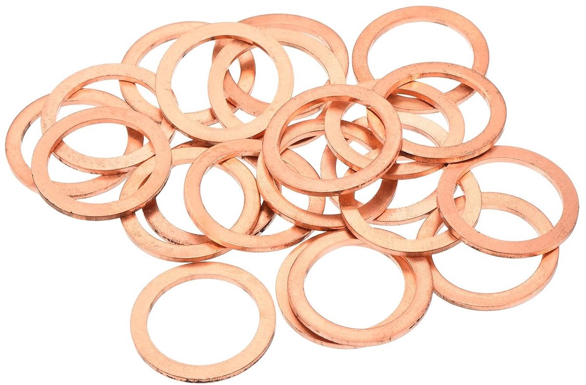 22 stuks koperen sluitringen, 25 x 19 x 1,5 mm (OD x D x dikte) voor oliekaart, deurscharnier, plat, rond, metaal, hydraulische accessoires, brandstofverbinding, reparatiebouten