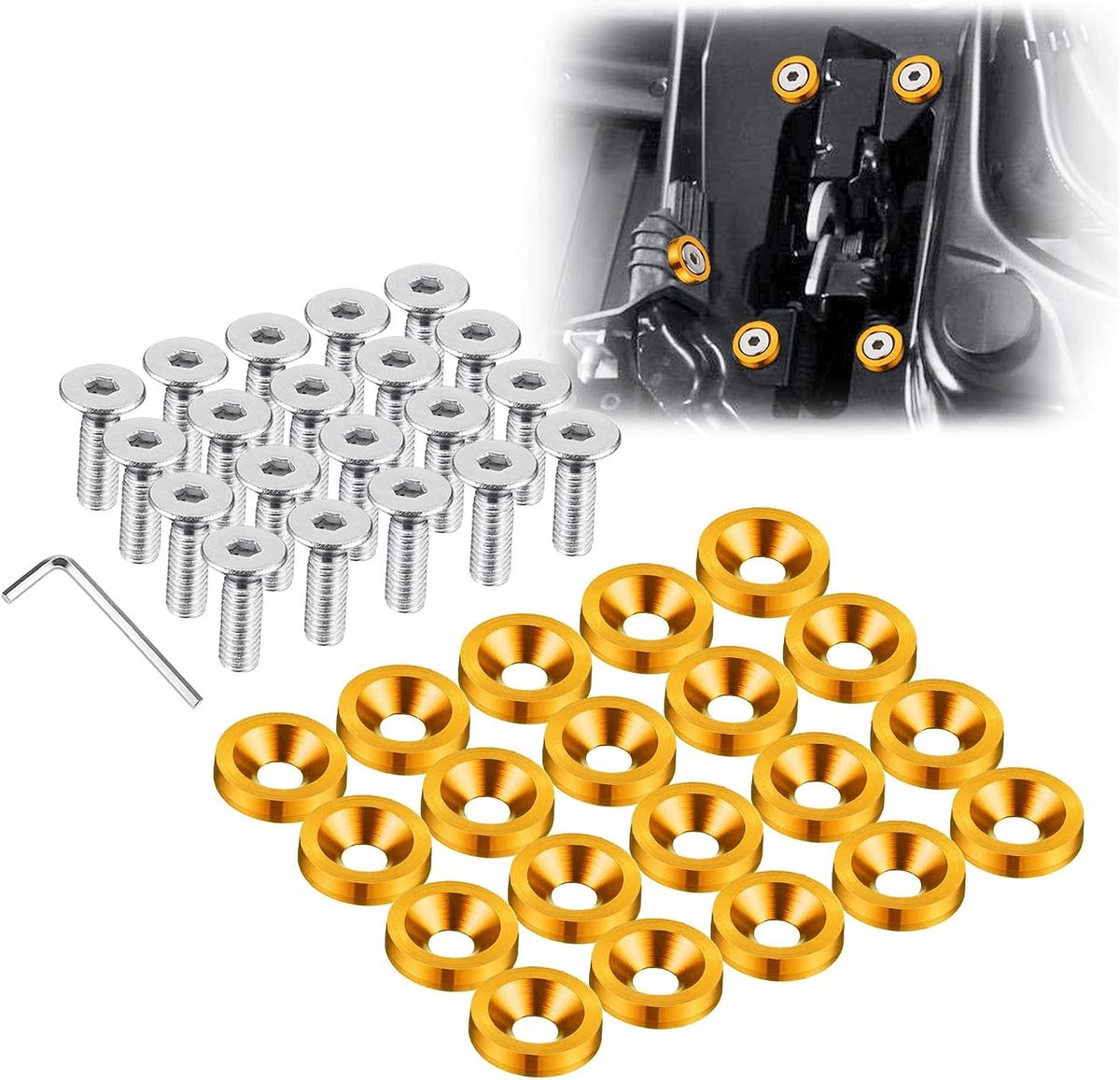 20 stuks billet aluminium spatborden bumper sluitringen motor bay dressup fixener kit Lisence Plate Decor bouten M6 bout schroef accessoires (goud)