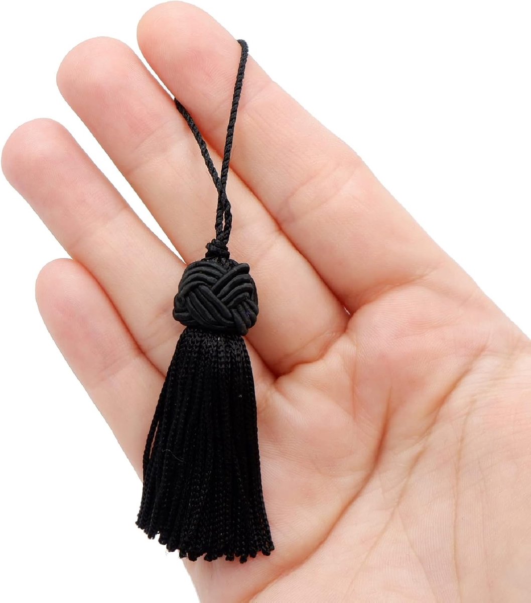 = Cuquillo-Kwastje met Turks Hoofd. 5cm Lang. 100% Rayon. Zak met 5 Eenheden - (Zwart)