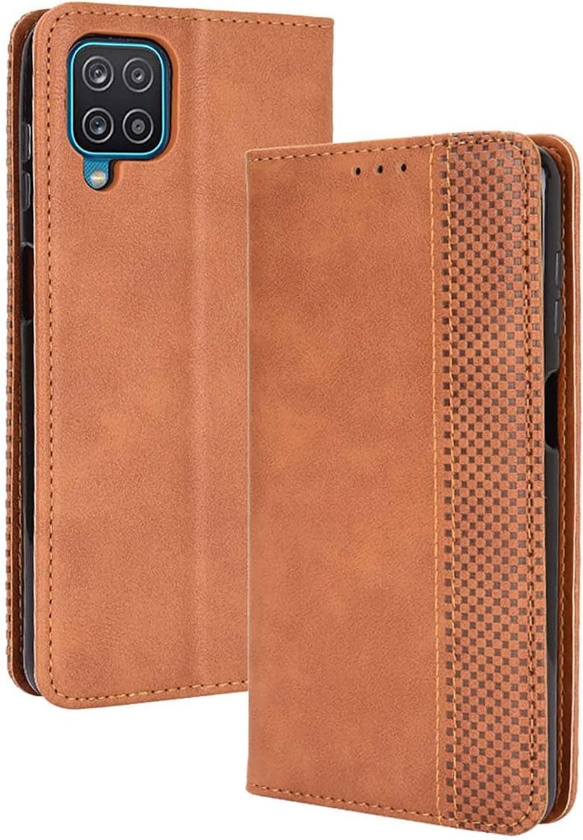 Lederen folio hoesje voor Samsung Galaxy A12 /M12, magnetische sluiting, volledige bescherming, boekstijl, portemonnee flip cover met [kickstand] en [kaartsleuven], PU/TPU hoesje telefoonhoesje