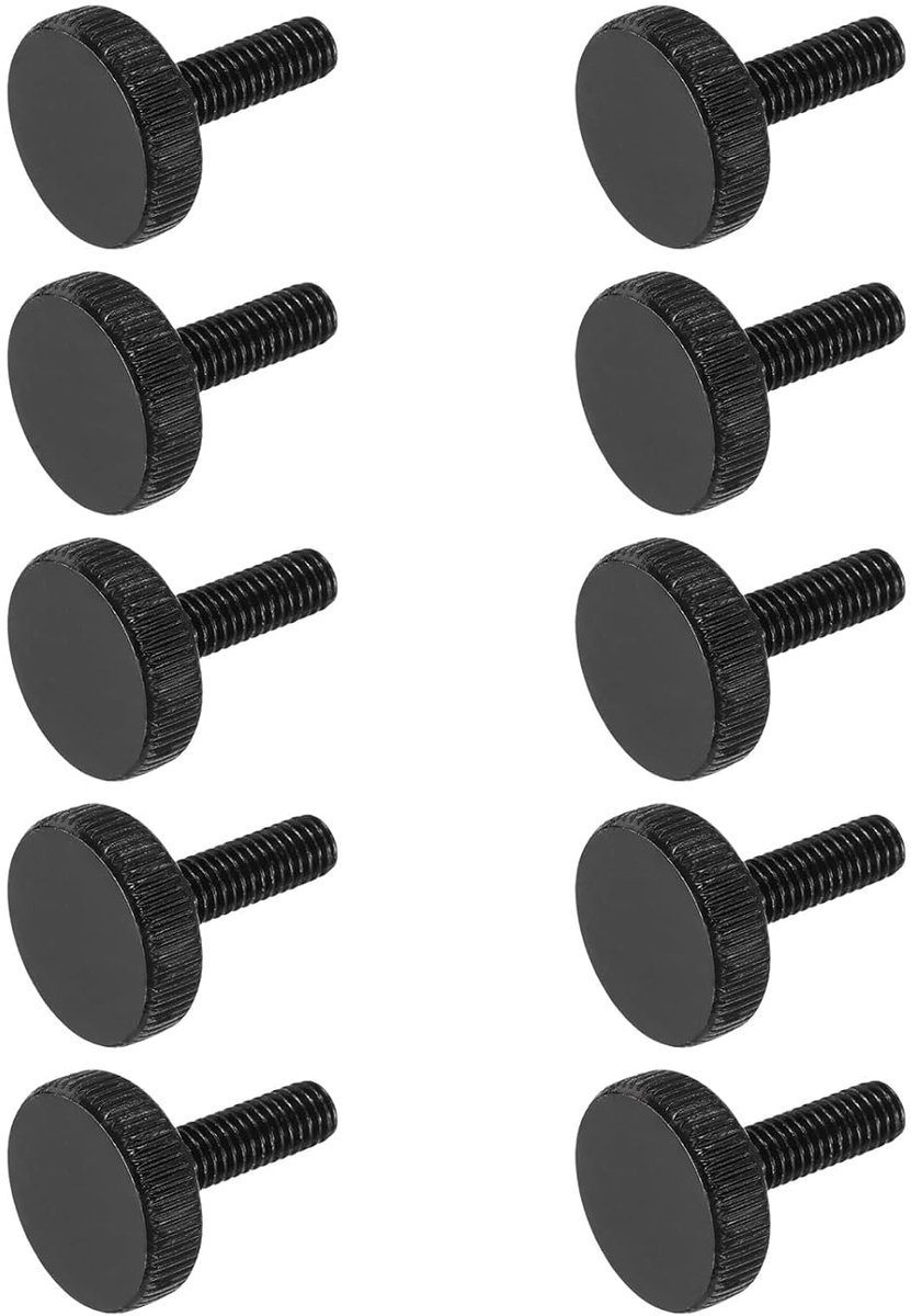 10 stuks M6 x 16 mm gekartelde knopschroeven, platte kopschroeven van zwart staal, metrische gekartelde bouten, handgrepen met spanschroefdraad