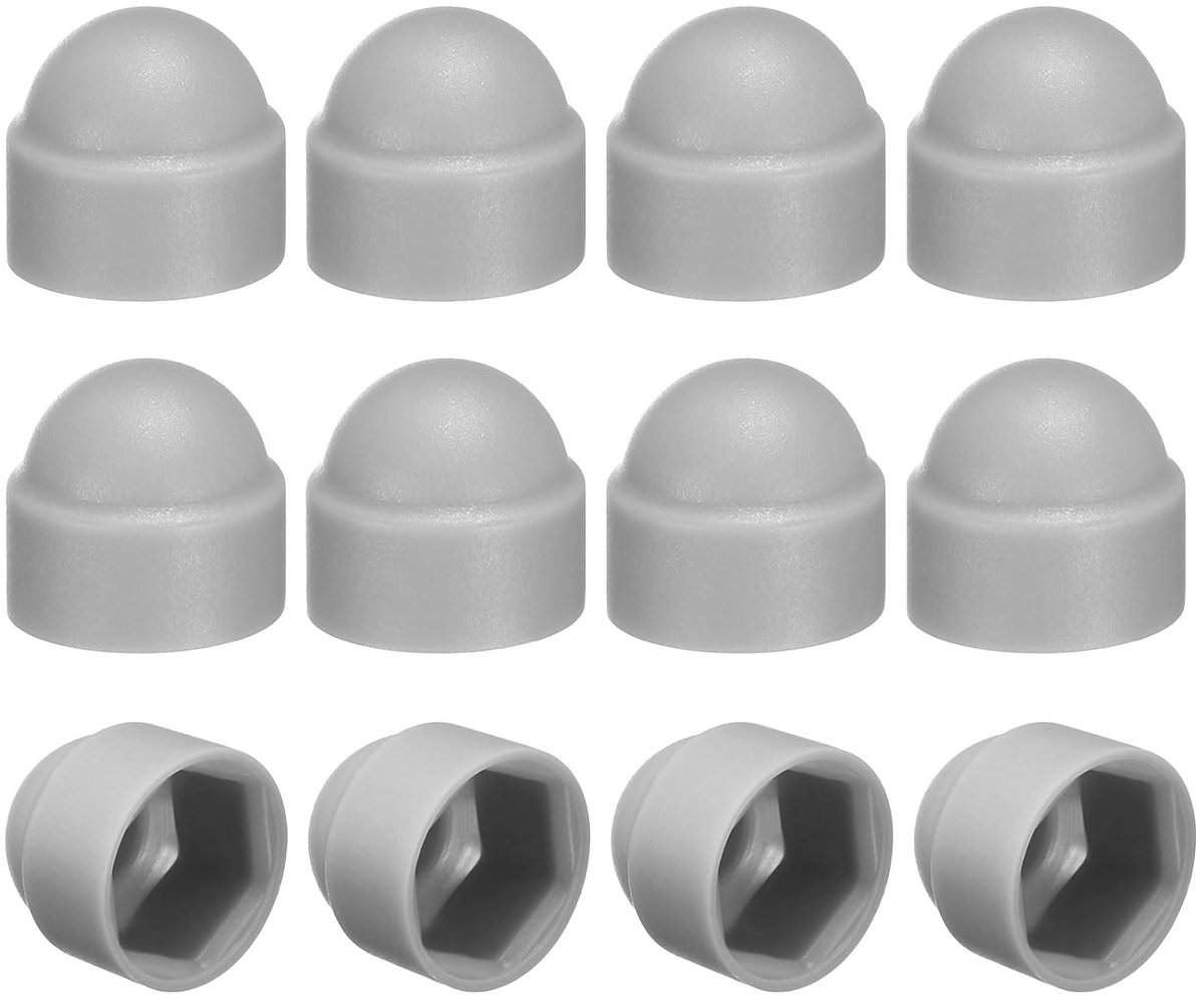 Afdekkapjes voor zeskantmoeren, M6 x 10 x 14 mm, kunststof doppen voor schroeven en zeskantschroeven, voor meubels, interieurdecoratie, schroeven, grijs, 12 stuks