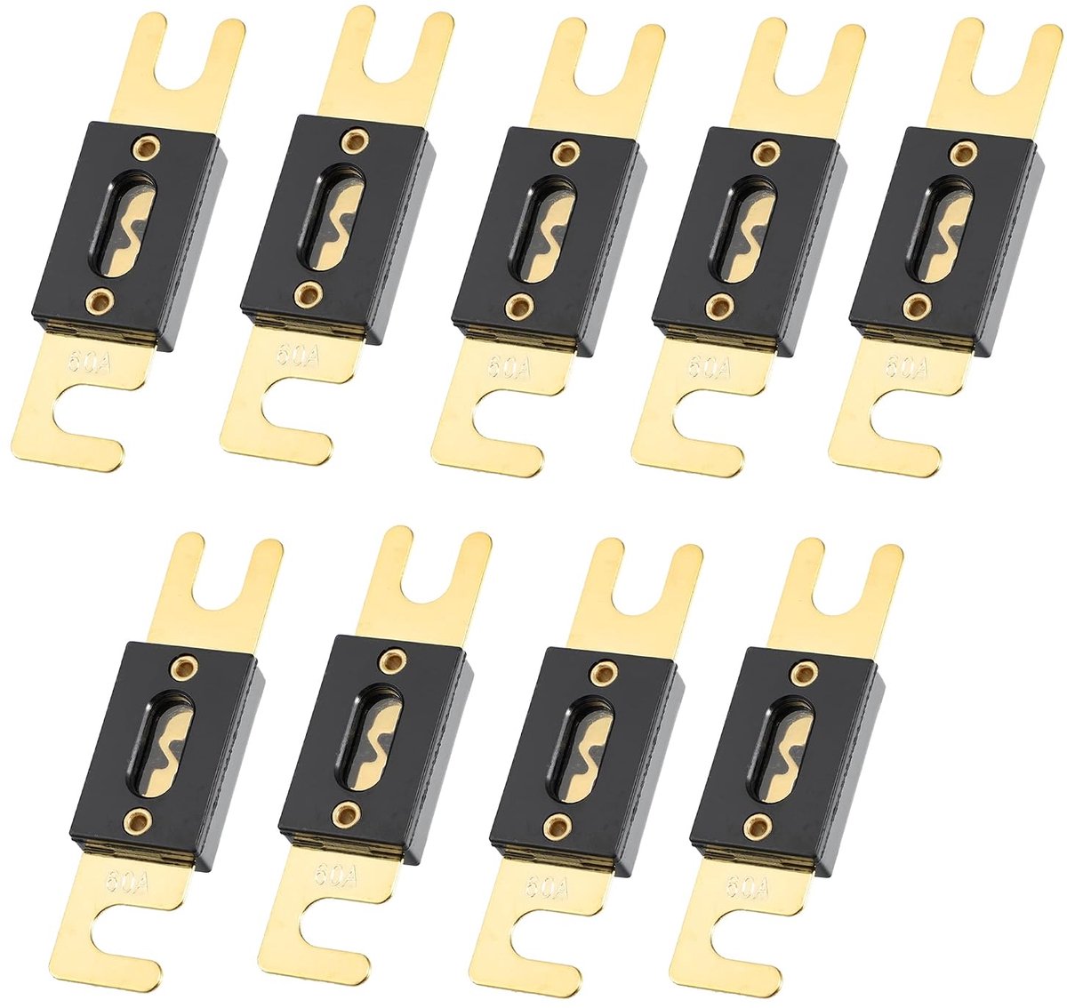 AUTOHAUX 9 stuks hoogstroomzekering, schroefzekering, 60 A ANL-zekering, universeel, goud, voor auto en vrachtwagen