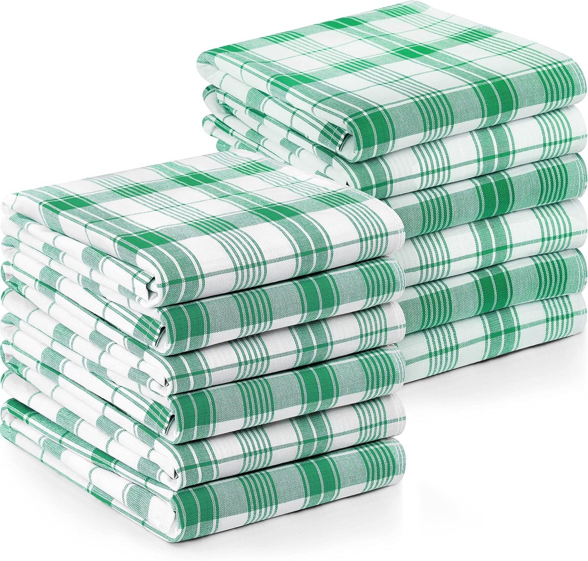 Theedoeken, 35 x 61 cm, 100% ringgesponnen katoen, super absorberende linnen keukenhanddoeken, zachte herbruikbare reinigingsbar en theedoeken set (12 stuks, groen, wit)