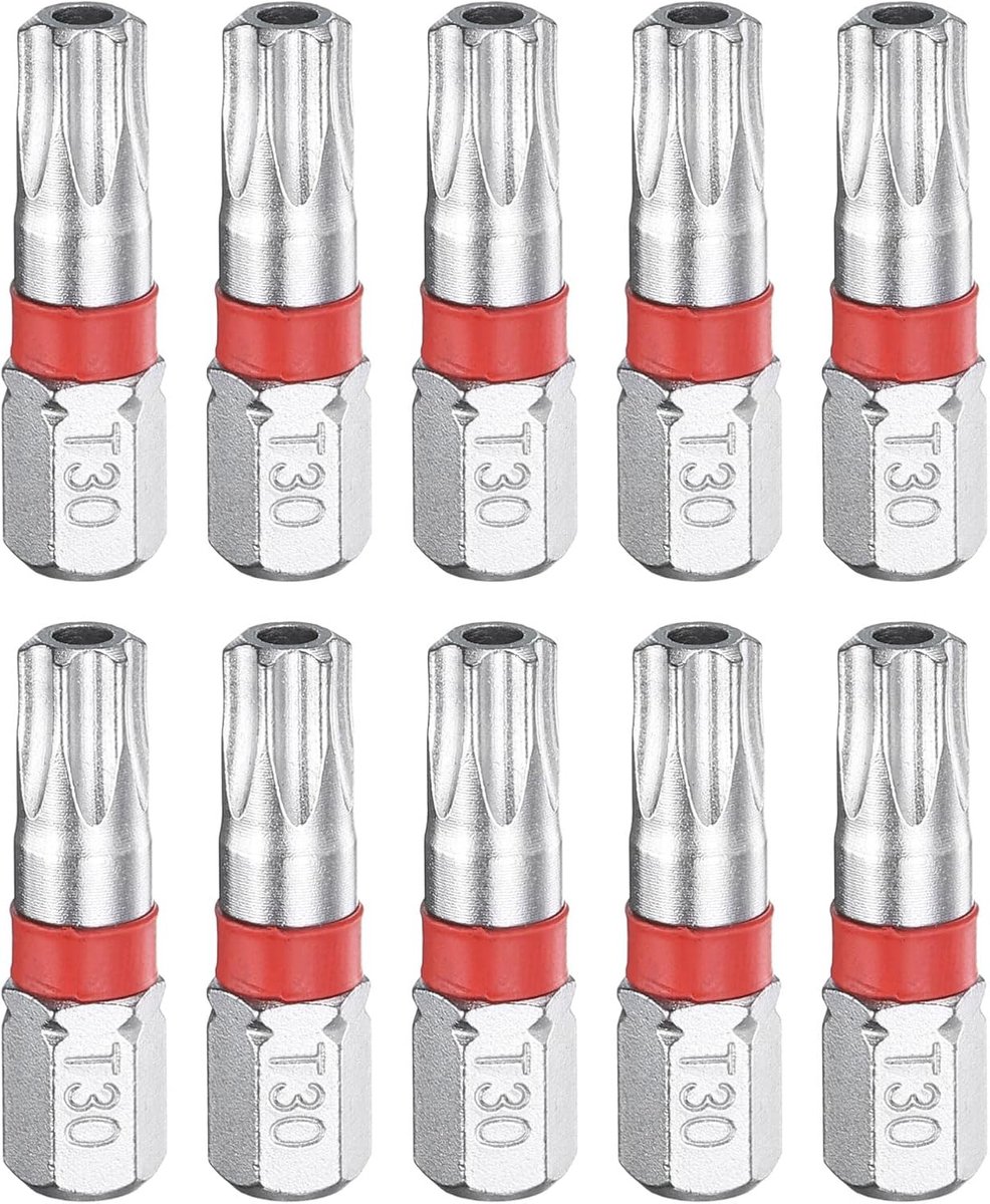 10 stuks Torx-schroevendraaierbits T30H 1/4 inch zeskantschacht 25 mm lengte magneetsterren met 6 punten van staal S2 elektrische schroevendraaierbits met gat torxkop